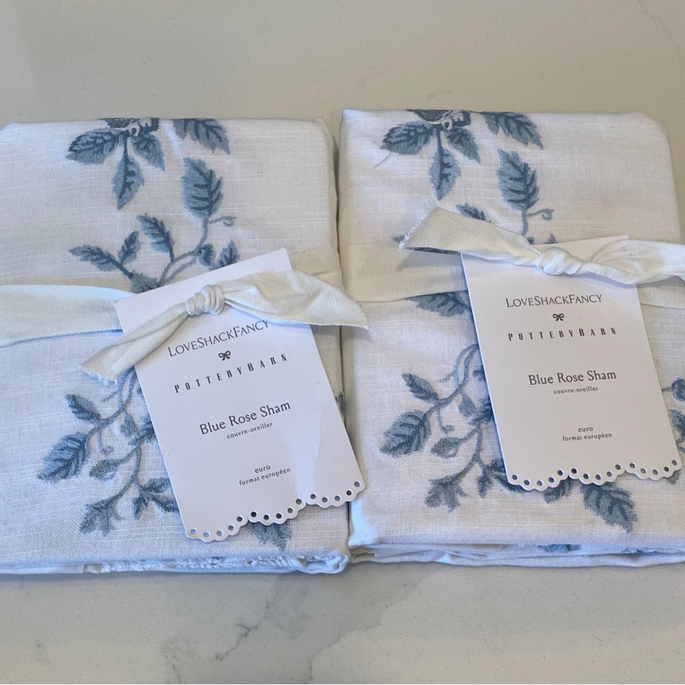 LOVE SHACK FANCY (2) BLUE ROSE EURO SHAMS *NWT $178.00